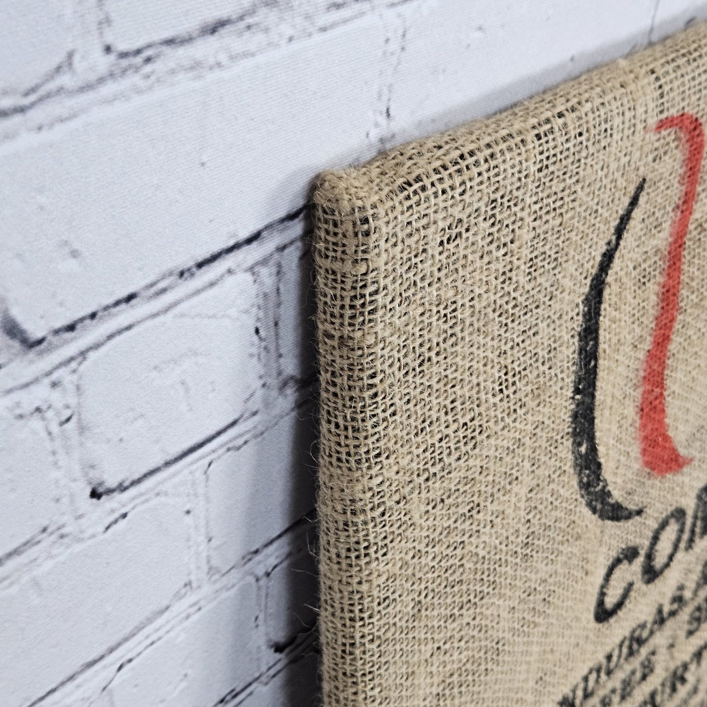 Comsa Coffee Authentic Burlap Sack Wrapped Canvas Wood Framed Art 20x16