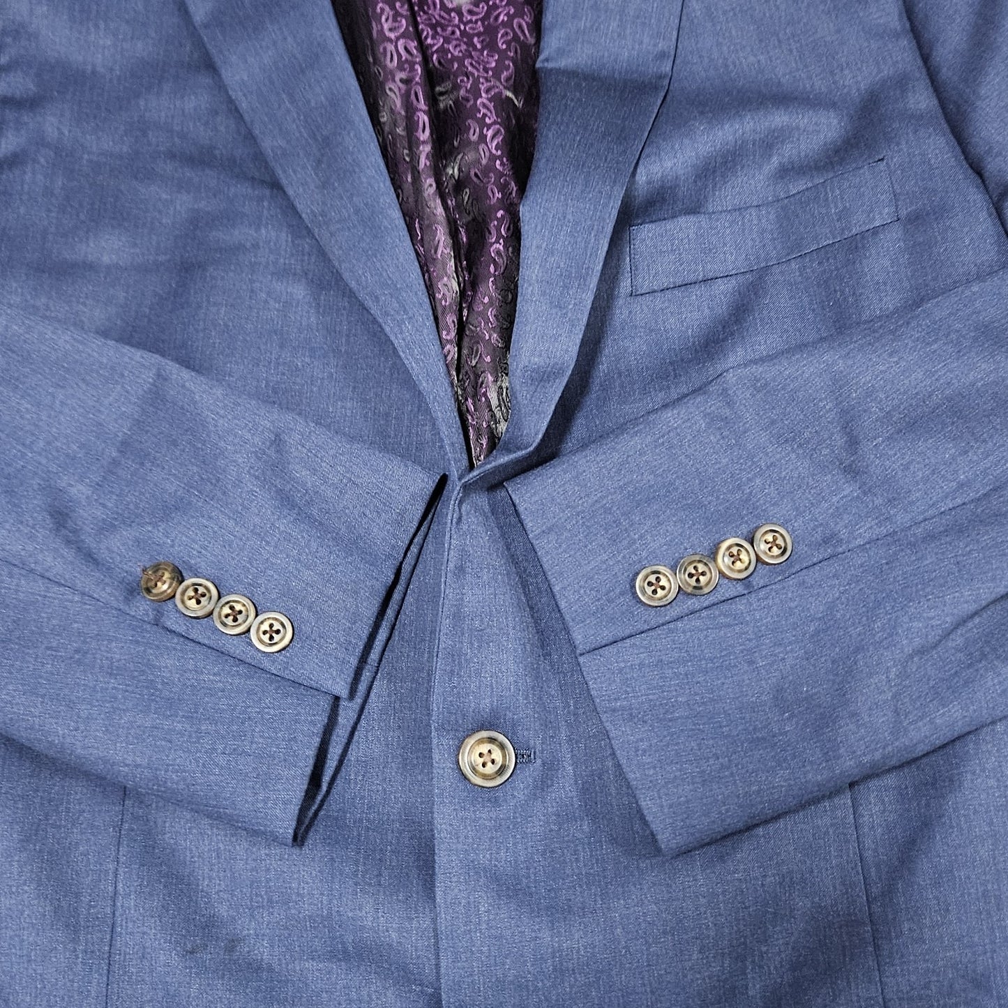 Indochino Blue 100% Wool 2 Button Single Vented Notch Blazer Sport Coat 44S