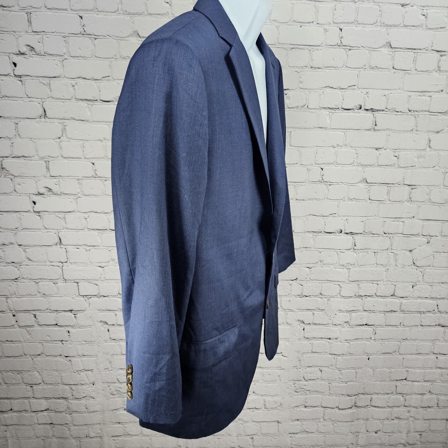 Indochino Blue 100% Wool 2 Button Single Vented Notch Blazer Sport Coat 44S