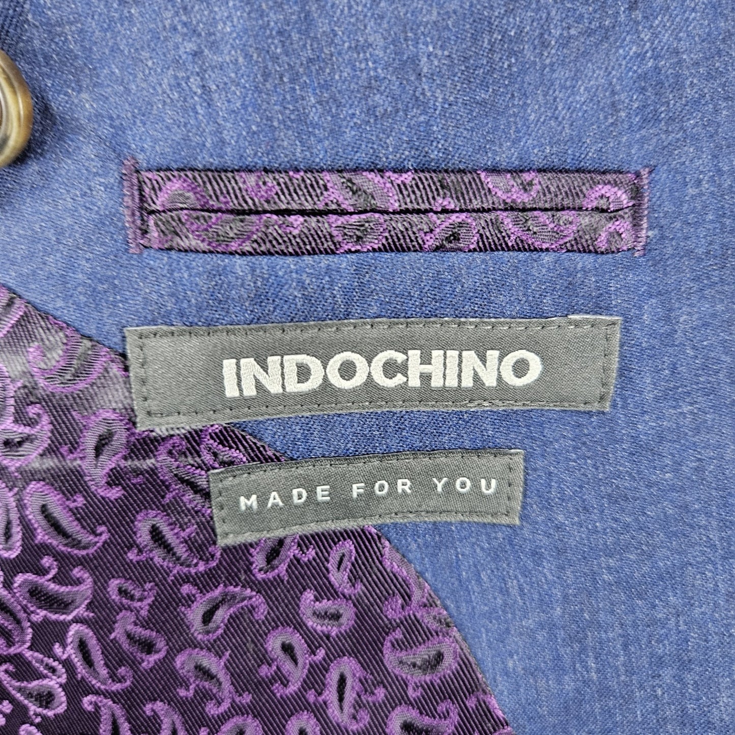 Indochino Blue 100% Wool 2 Button Single Vented Notch Blazer Sport Coat 44S
