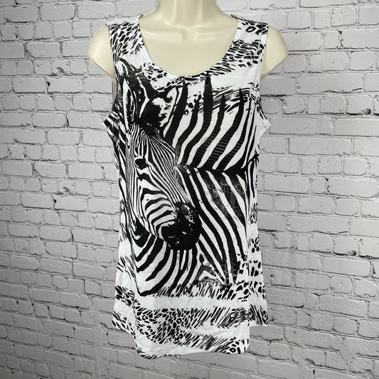 NWT San Diego Zoo White Zebra Print Lightweight Tank Top USA Made Size Medium M