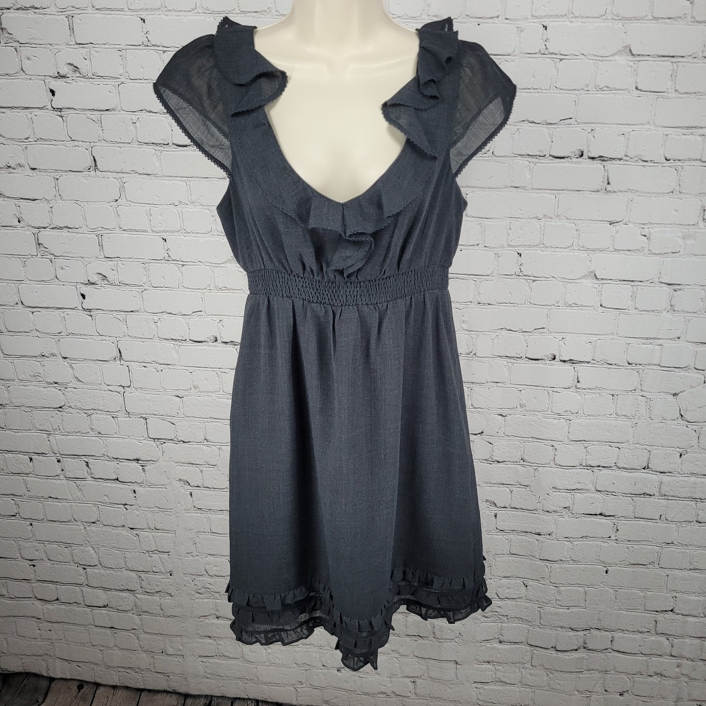 Maeve Anthropologie Grey Wool Blend Lightweight Lined Layered A Line Dress 8