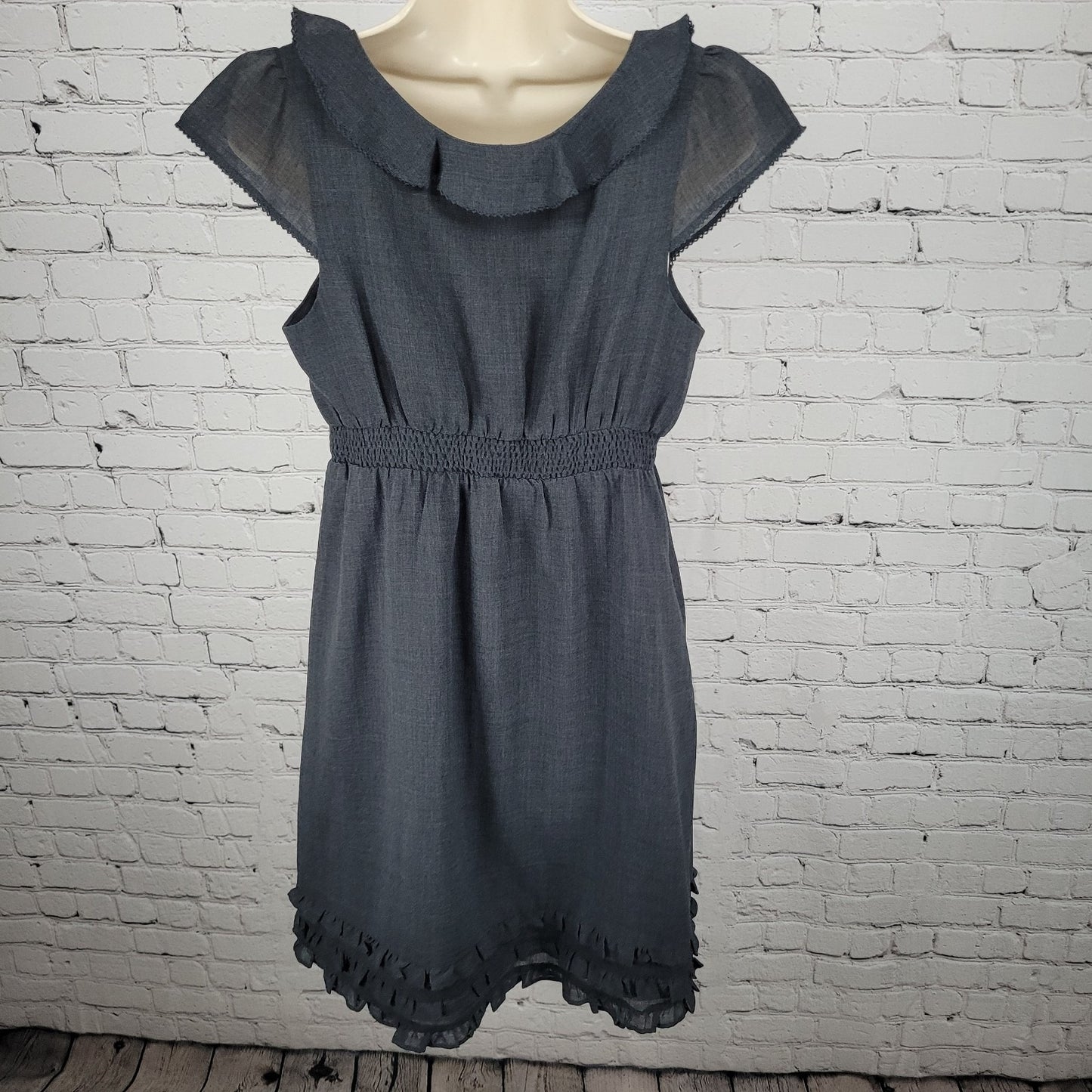Maeve Anthropologie Grey Wool Blend Lightweight Lined Layered A Line Dress 8