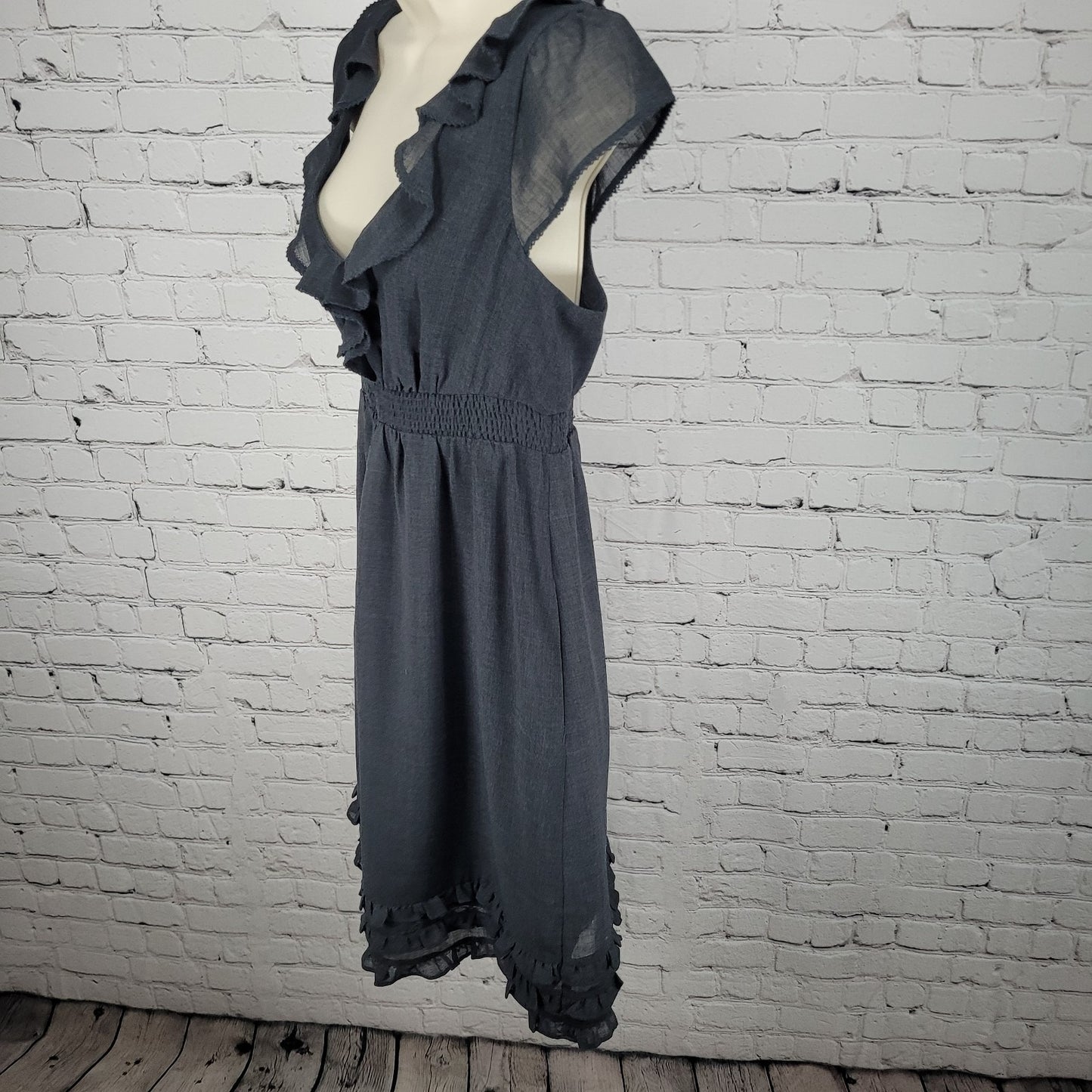 Maeve Anthropologie Grey Wool Blend Lightweight Lined Layered A Line Dress 8
