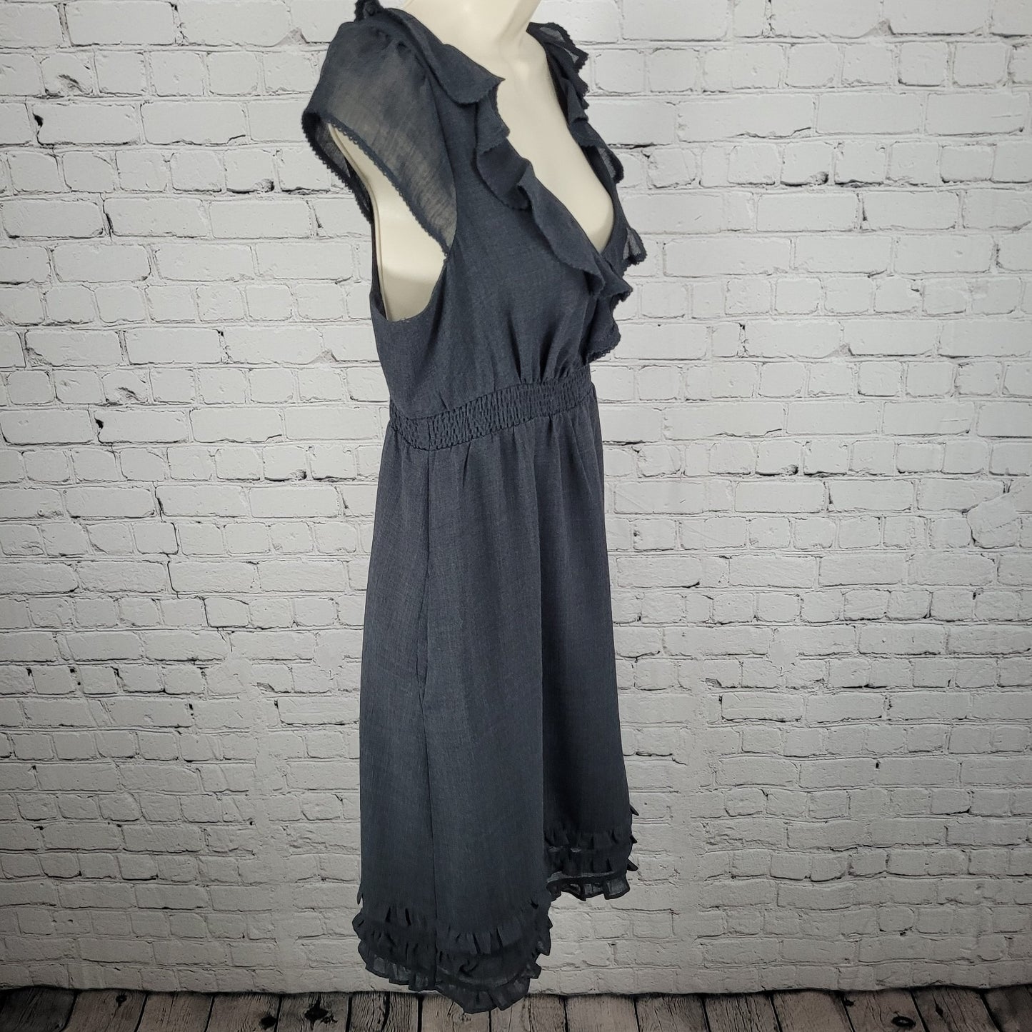 Maeve Anthropologie Grey Wool Blend Lightweight Lined Layered A Line Dress 8