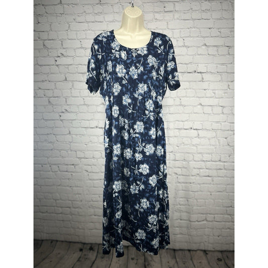 Brett Alixander Blue Hawaiian Adjustable Waist Short Sleeve Maxi Mumu Size 10