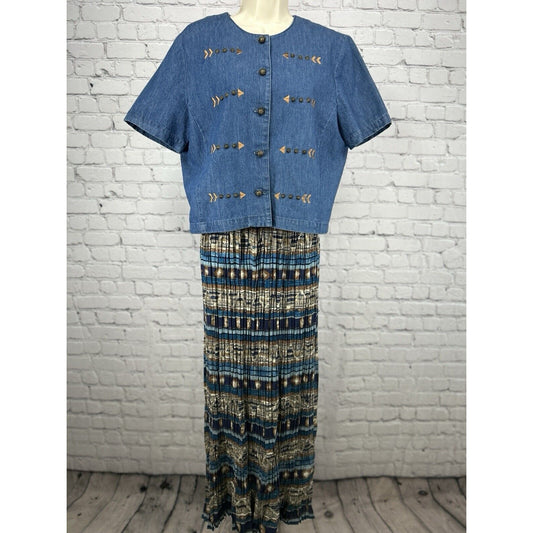 Stonebridge Blue Denim USA Made Button Up Shirt Elastic Waist Maxi Dress Size 10
