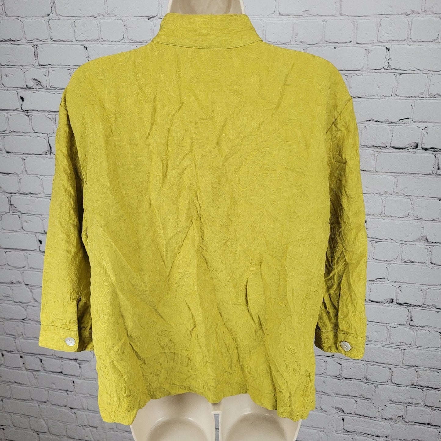 Chico's Green Yellow Silk Blend Paisley Button Up Blouse Top Size 1 (US 8)