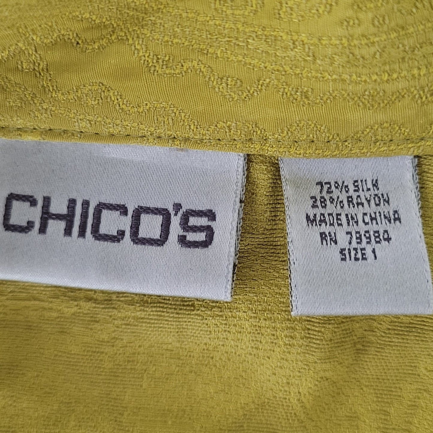 Chico's Green Yellow Silk Blend Paisley Button Up Blouse Top Size 1 (US 8)