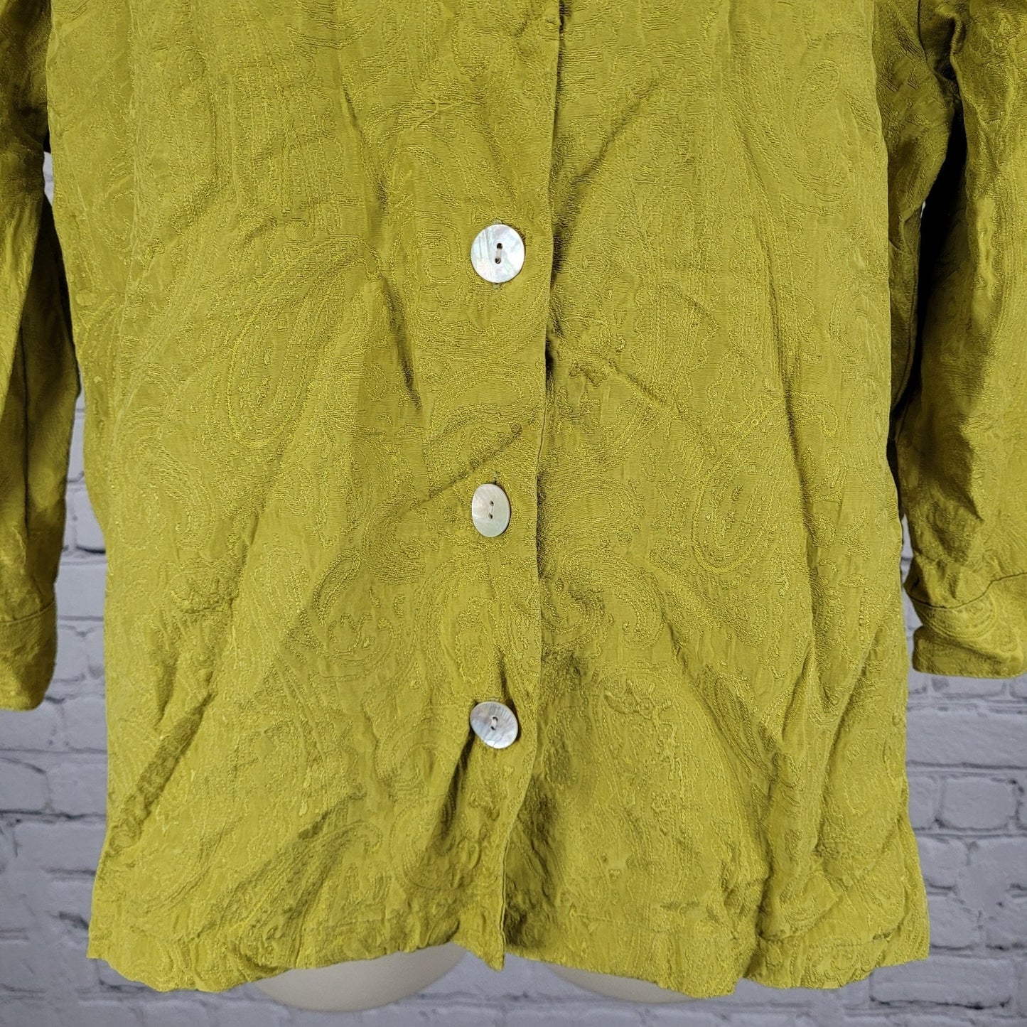 Chico's Green Yellow Silk Blend Paisley Button Up Blouse Top Size 1 (US 8)