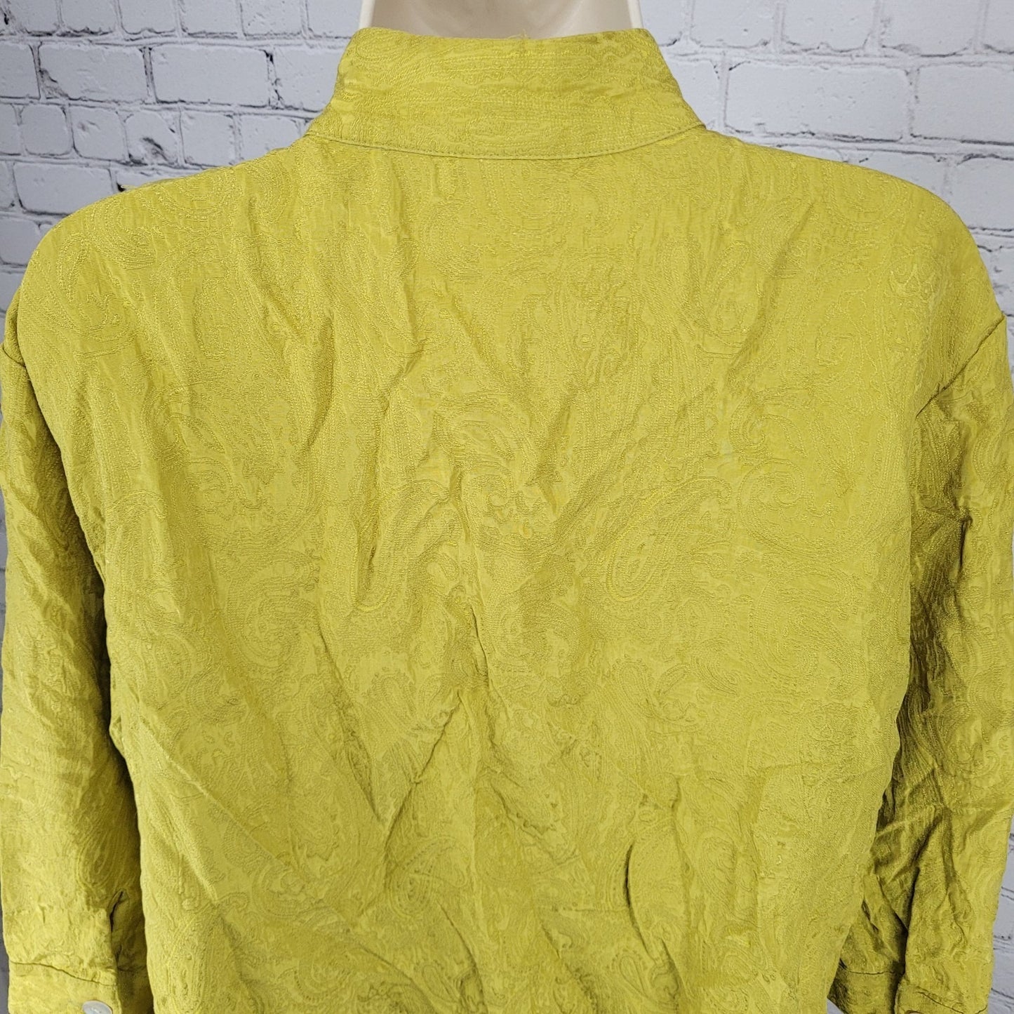 Chico's Green Yellow Silk Blend Paisley Button Up Blouse Top Size 1 (US 8)
