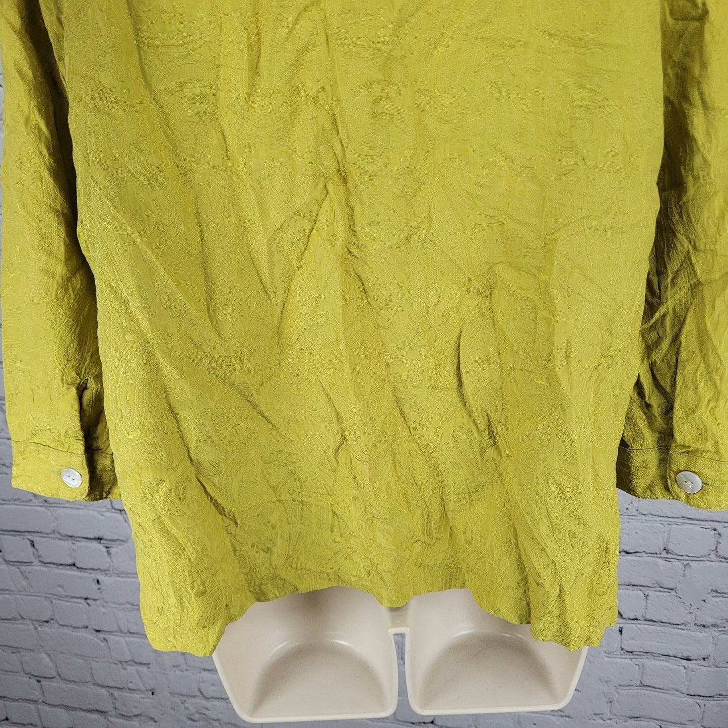 Chico's Green Yellow Silk Blend Paisley Button Up Blouse Top Size 1 (US 8)