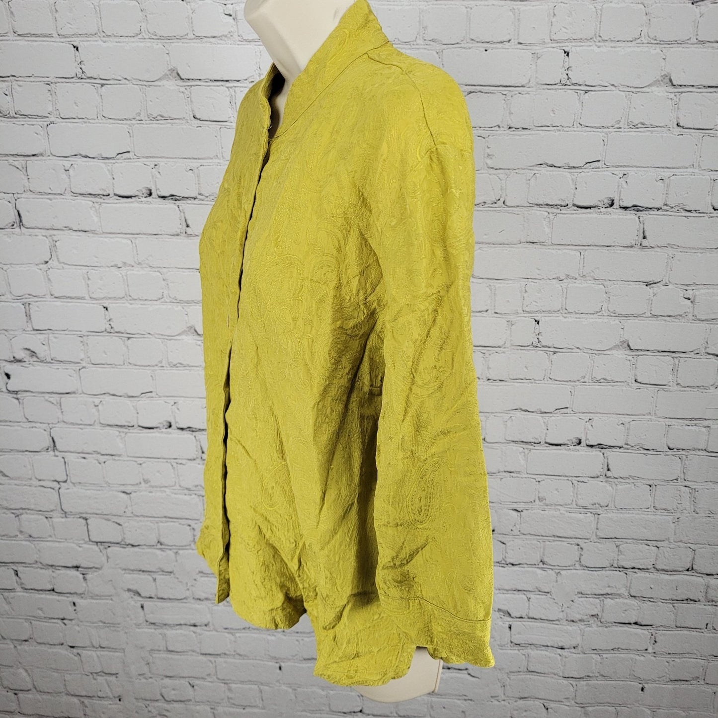 Chico's Green Yellow Silk Blend Paisley Button Up Blouse Top Size 1 (US 8)