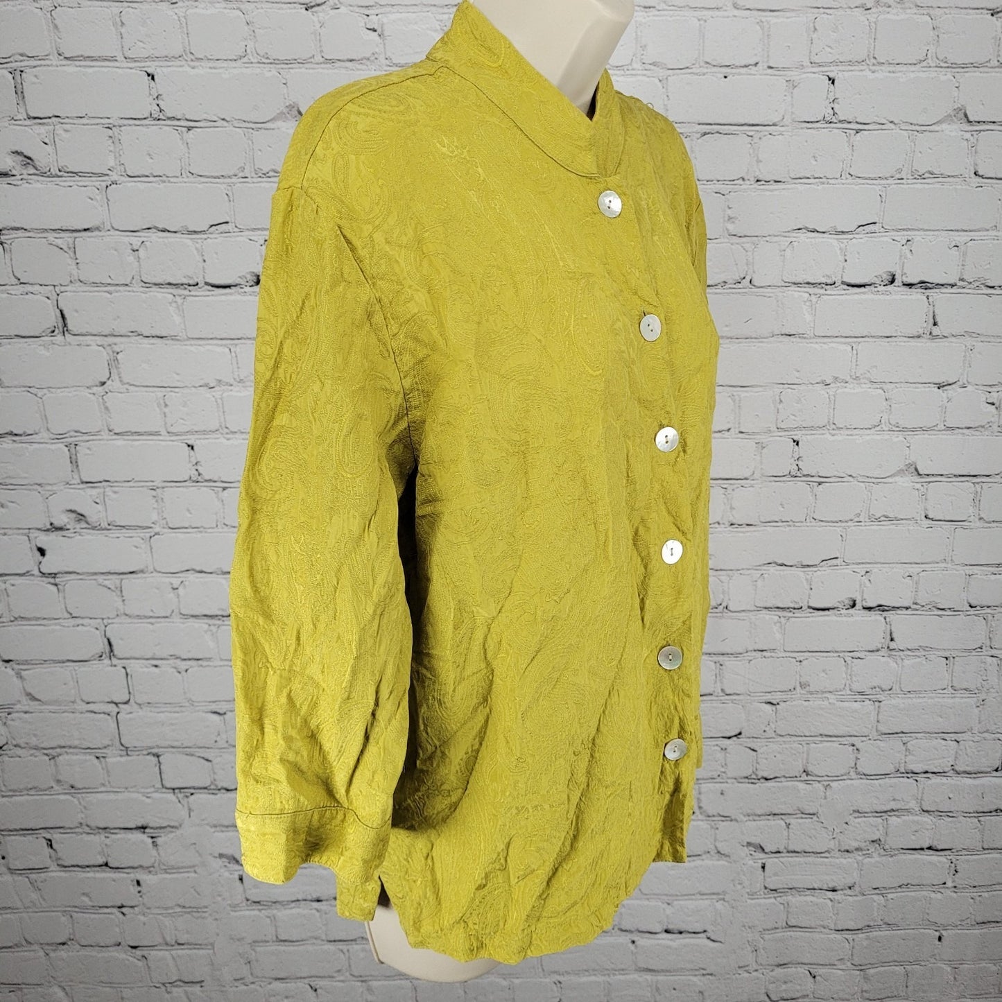 Chico's Green Yellow Silk Blend Paisley Button Up Blouse Top Size 1 (US 8)