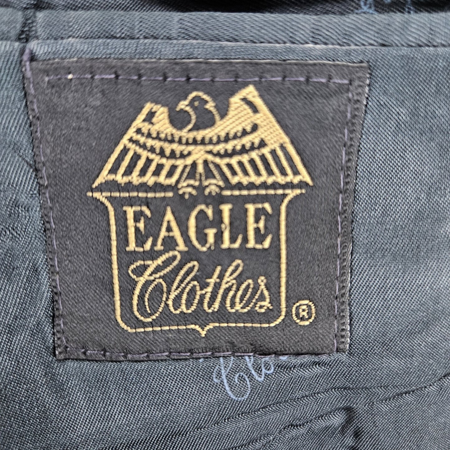 VTG Eagle Clothes Grey Pinestriped Full Suit Flat Front Notch Retro USA 42 33x32