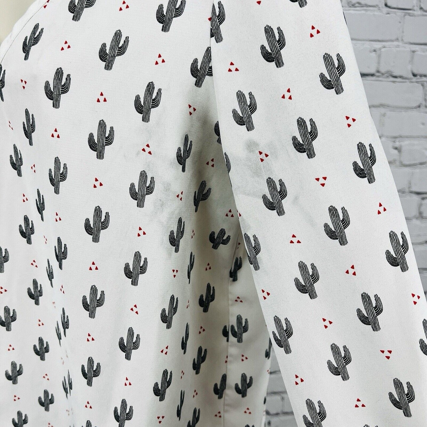 Jessy B Off White Cactus Print Long Sleeve Blouse Faux Button Back Size Medium M