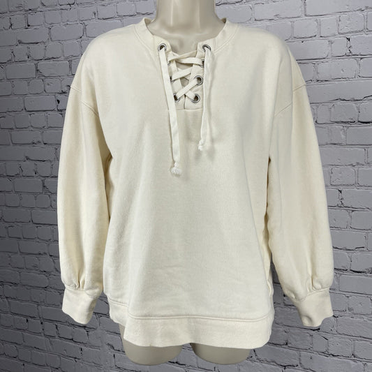 Madewell Cream Hemp Cotton Pullover Tie Relaxed Oversized Sweatshirt Size XS
