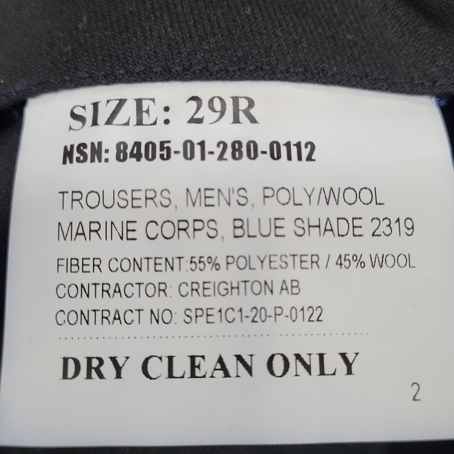 Defense Logistics Agency Marine Corps Blue Wool Blend Trousers Pants 29R (29x31)