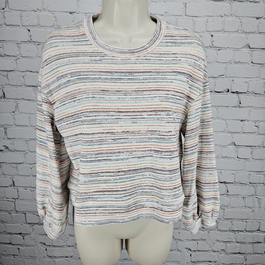 Madewell Multicolor Striped Bubble Sleeve Cropped Pullover Sweater Top Medium M