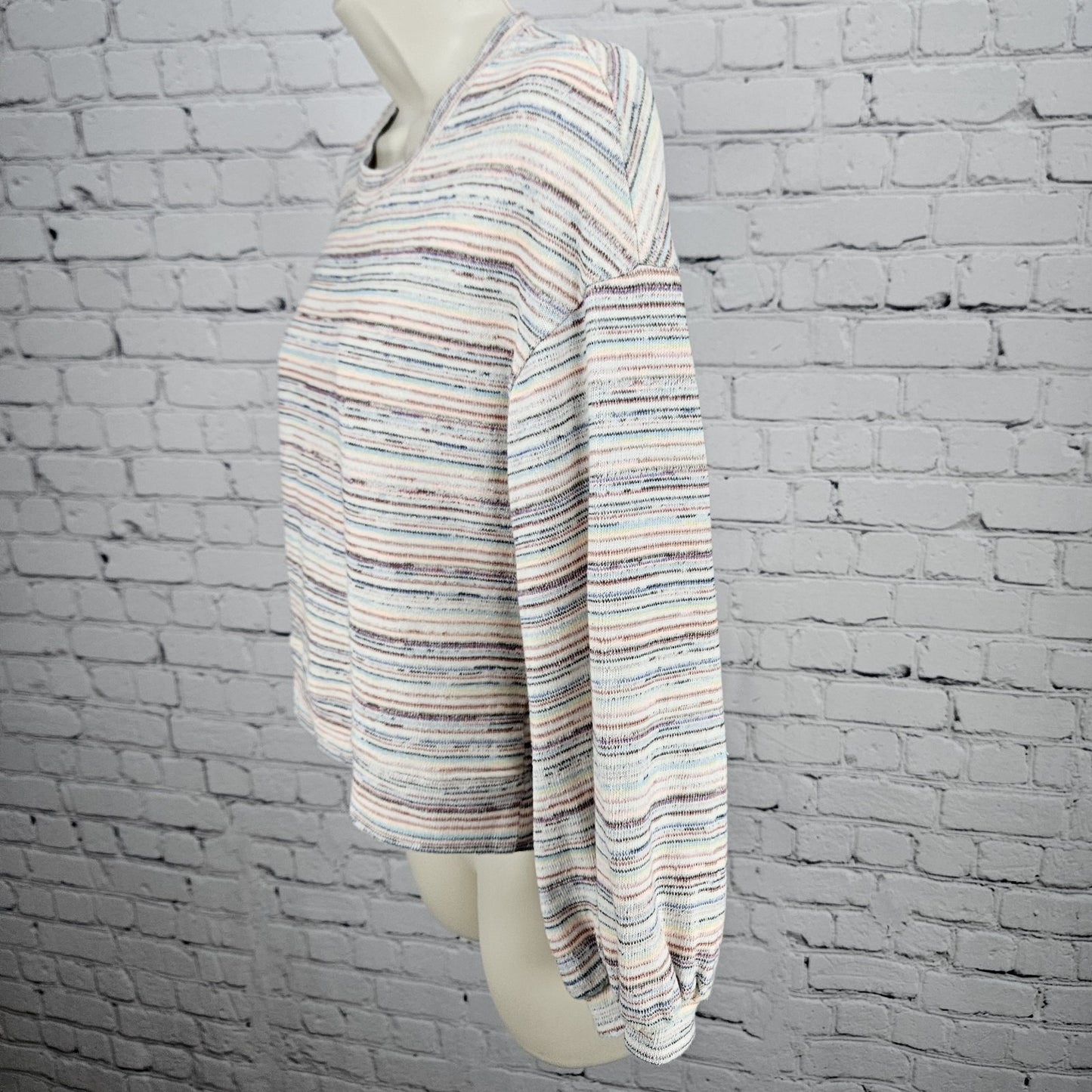 Madewell Multicolor Striped Bubble Sleeve Cropped Pullover Sweater Top Medium M