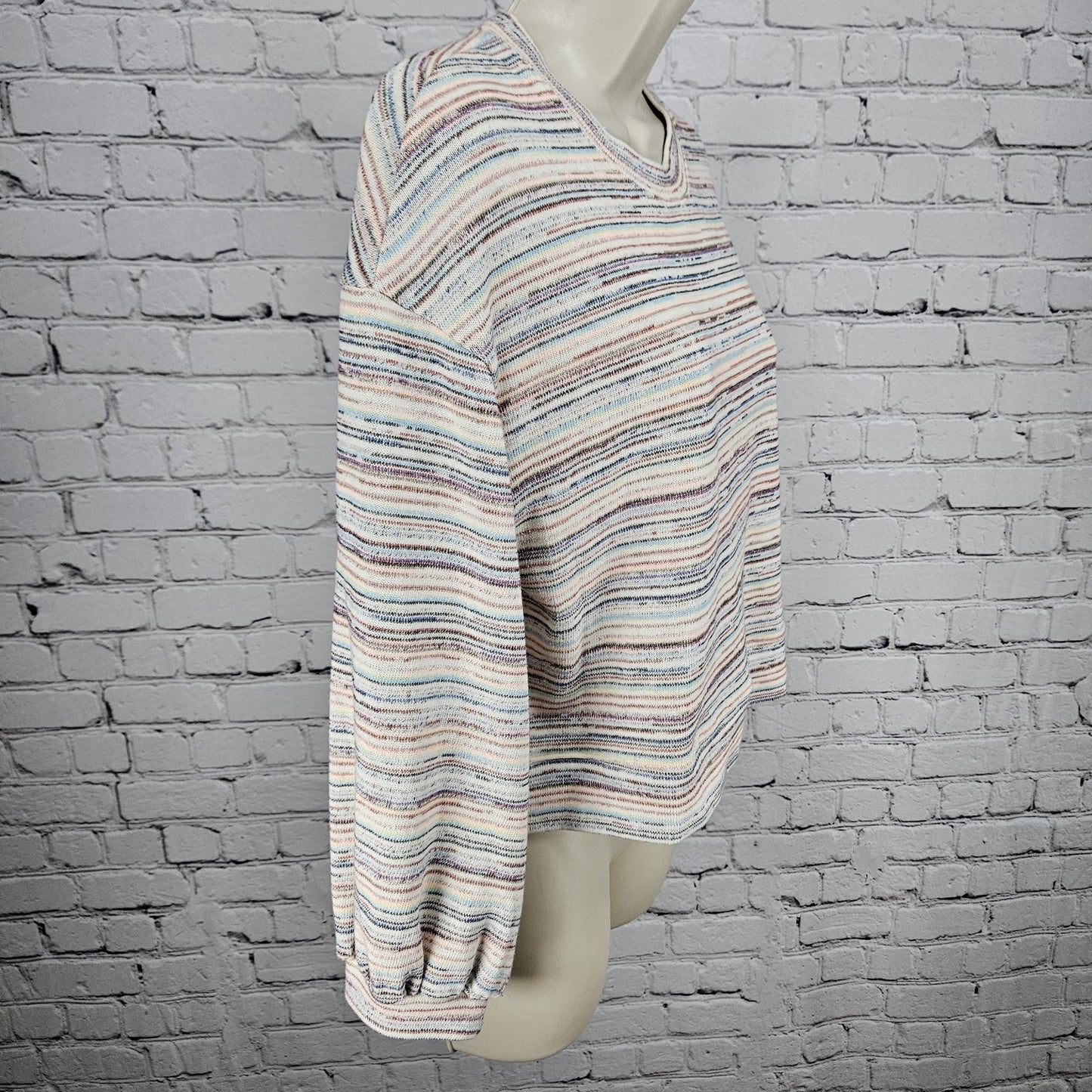 Madewell Multicolor Striped Bubble Sleeve Cropped Pullover Sweater Top Medium M
