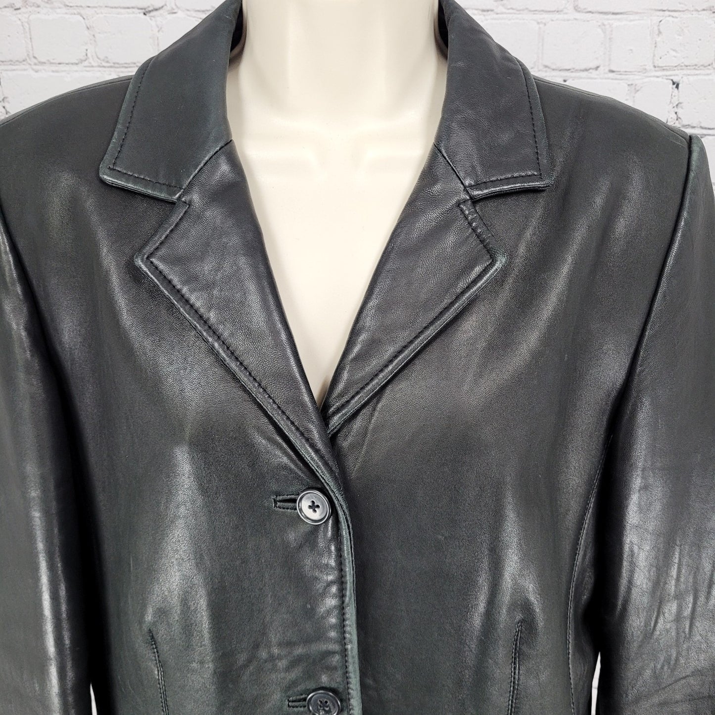 Harold's Black Soft Genuine Leather Buttoned Lined Blazer Jacket Size 10