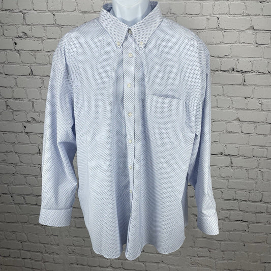 Stafford White & Blue Button Down Long Sleeve Coolmax Shirt Size XXL 18 18-1/2