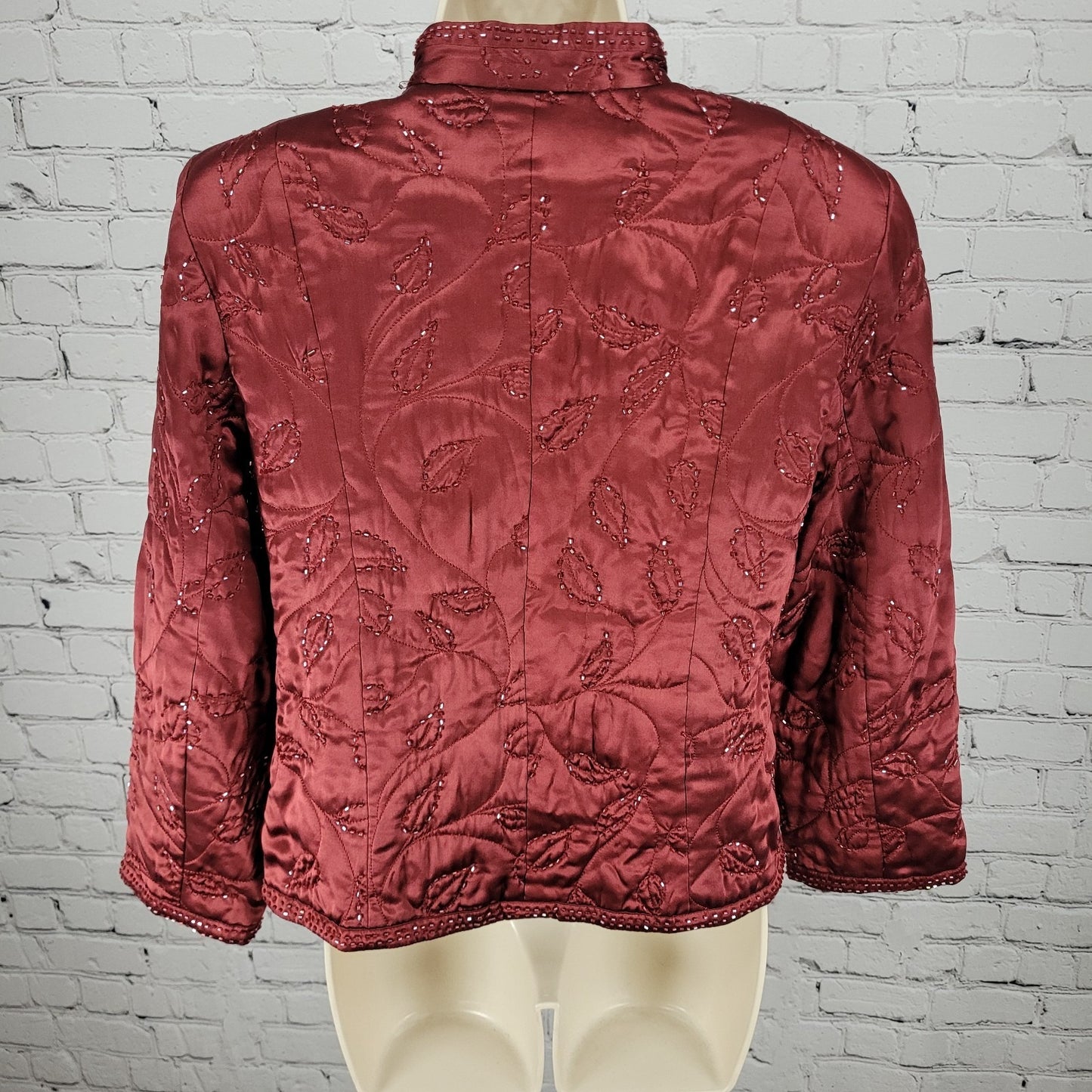 Spenser Evening Red 100% Silk Beaded Embroidered Leaves Lined Jacket Size 8