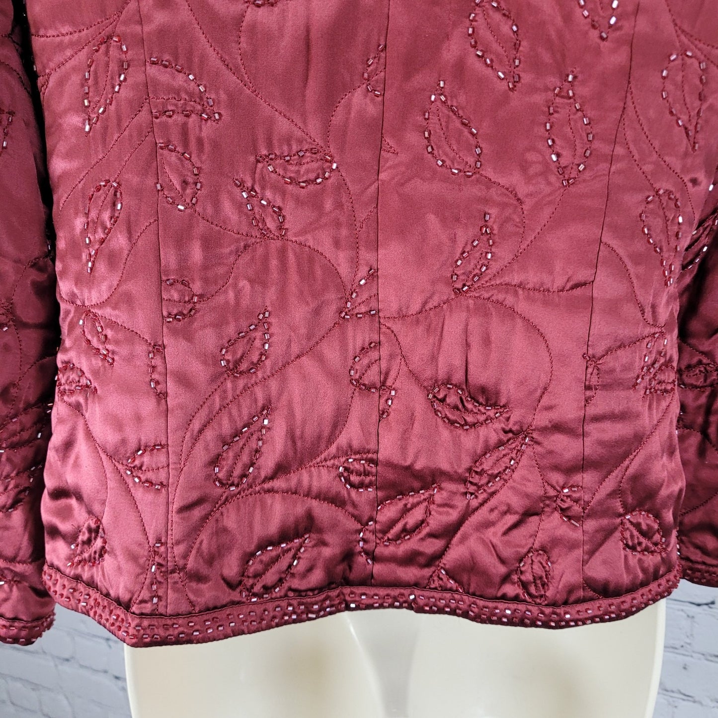 Spenser Evening Red 100% Silk Beaded Embroidered Leaves Lined Jacket Size 8