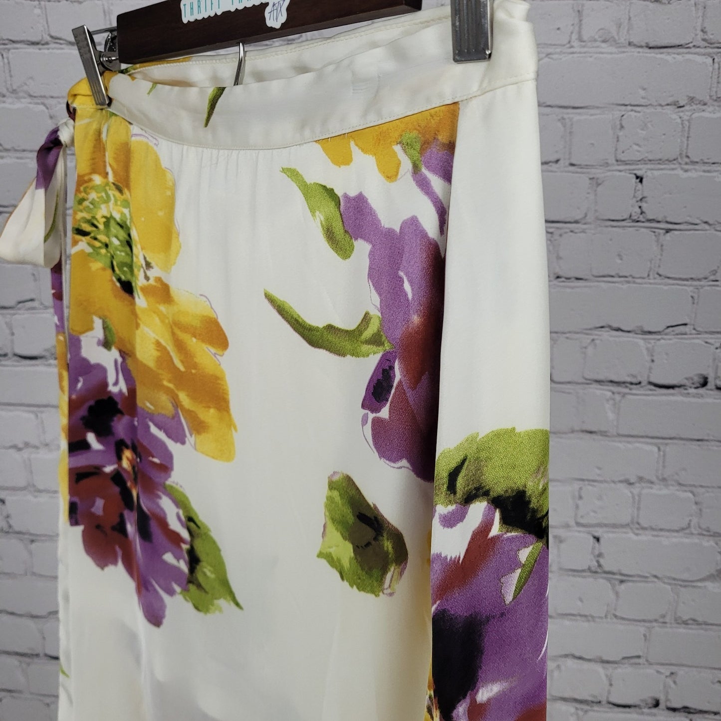 Show Me Your Mumu Ivory Floral Wrap Button Tie Maxi Skirt USA Made Size Medium M