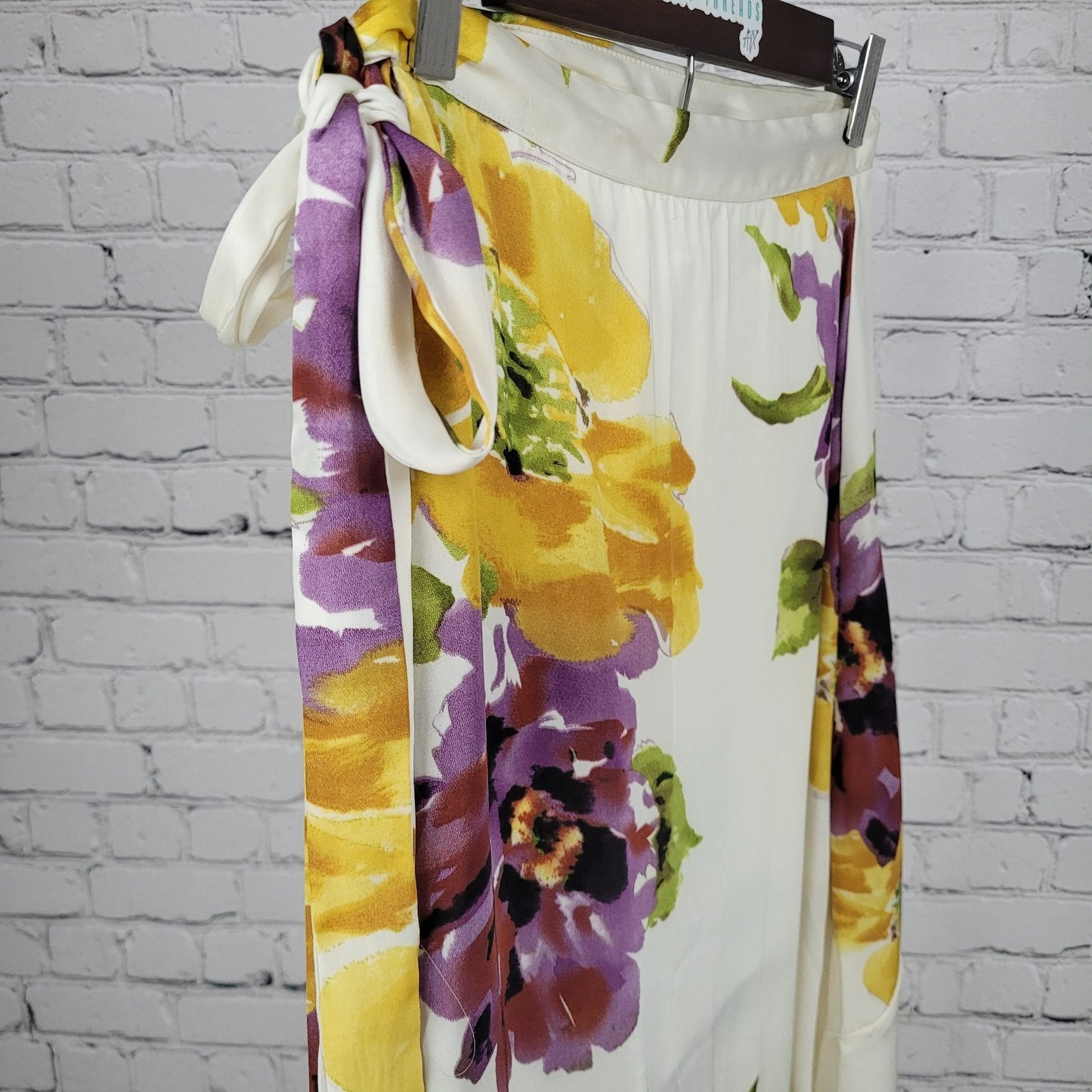 Show Me Your Mumu Ivory Floral Wrap Button Tie Maxi Skirt USA Made Size Medium M
