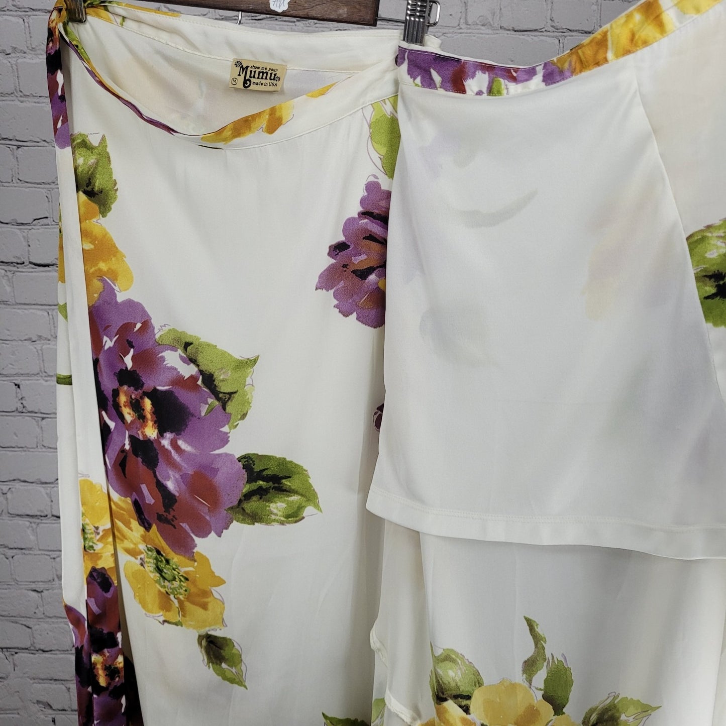 Show Me Your Mumu Ivory Floral Wrap Button Tie Maxi Skirt USA Made Size Medium M