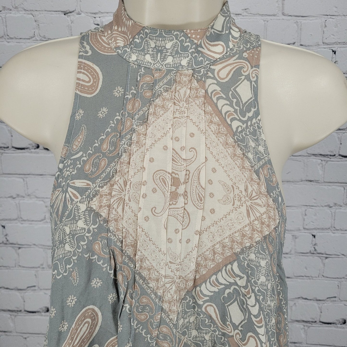 Intimately Free People Blue Tan Paisley Lightweight High Neck Mini Dress XS