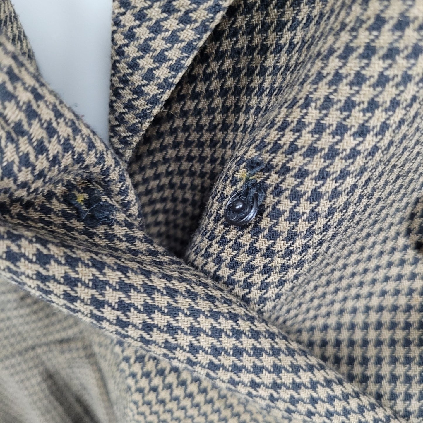 VTG Horchow Black Tan Houndstooth Long Sleeve Pleated Peak Lapel Jacket Dress 12