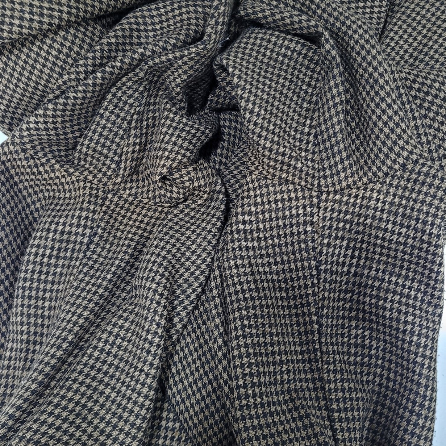 VTG Horchow Black Tan Houndstooth Long Sleeve Pleated Peak Lapel Jacket Dress 12