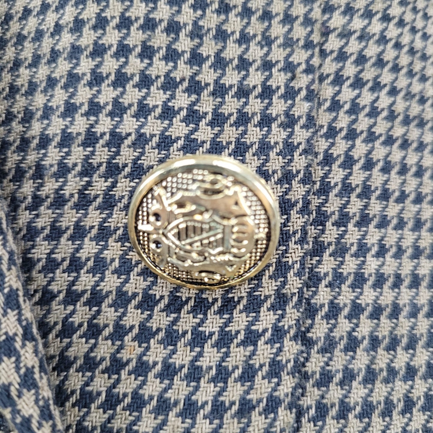 VTG Horchow Black Tan Houndstooth Long Sleeve Pleated Peak Lapel Jacket Dress 12