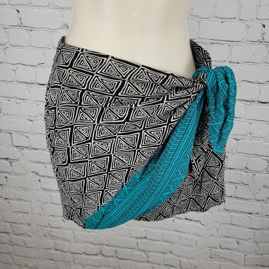 Urban Outfitters Black & Blue Geometric Wrap Tie Skirt Size Medium M