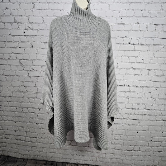 Gaeltarra Grey Alpaca Wool Ribbed Knit Oversized Turtleneck Poncho Sweater F