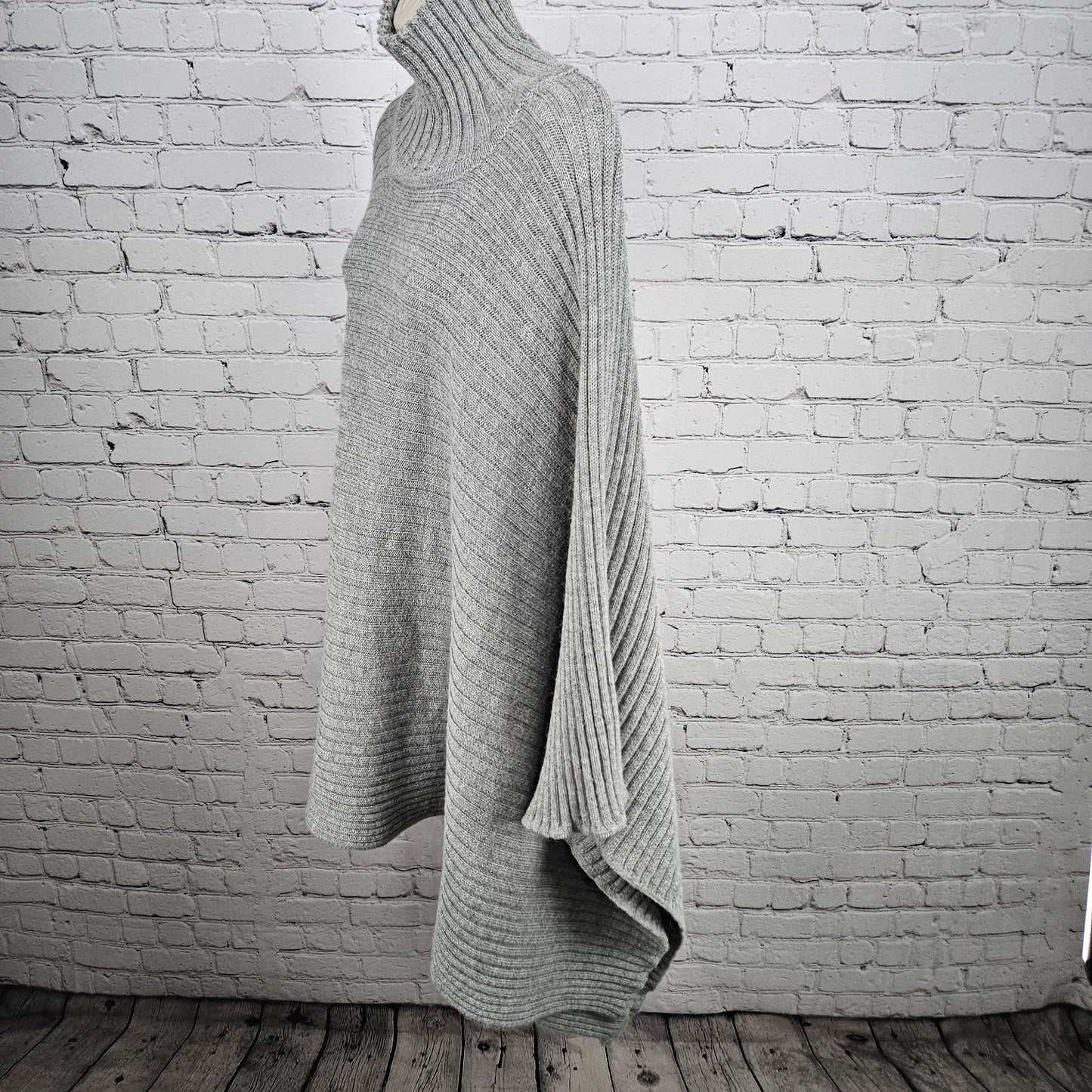 Gaeltarra Grey Alpaca Wool Ribbed Knit Oversized Turtleneck Poncho Sweater F