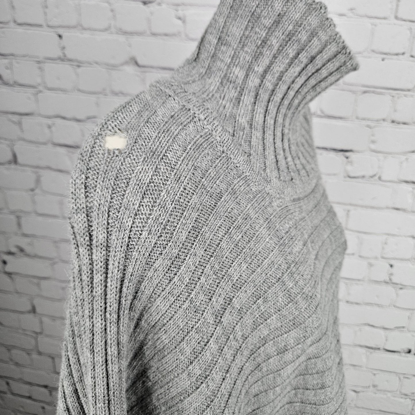 Gaeltarra Grey Alpaca Wool Ribbed Knit Oversized Turtleneck Poncho Sweater F
