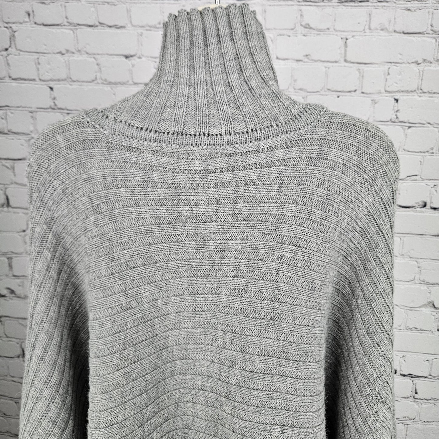 Gaeltarra Grey Alpaca Wool Ribbed Knit Oversized Turtleneck Poncho Sweater F