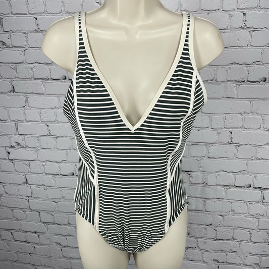 Tommy Hilfiger Green Ivory Stripe Lined Full Coverage One Piece Swimsuit Size 12