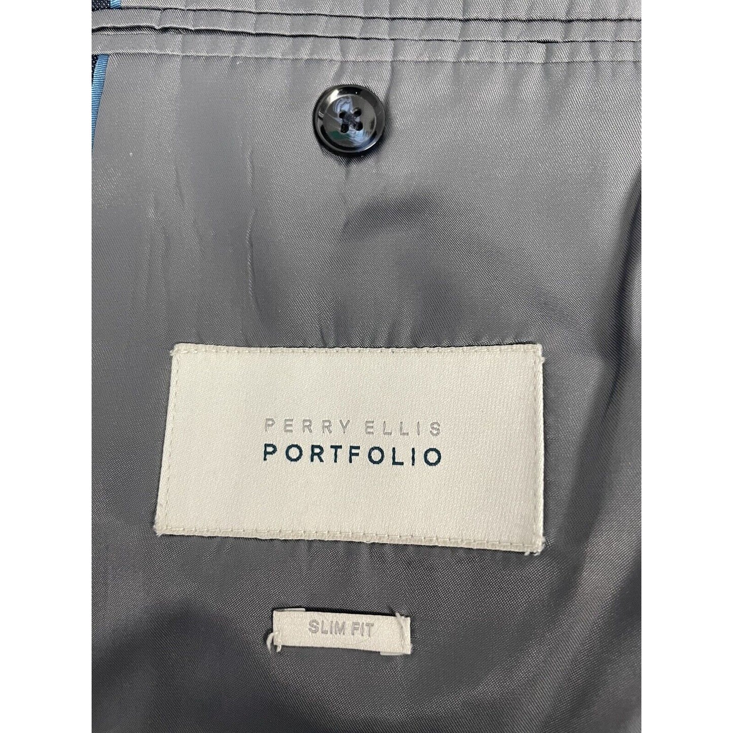 Perry Ellis Portfolio Slim Fit Dark Blue Single Breasted Mens Blazer Size 40S
