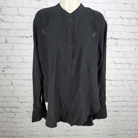 Rag & Bone Black 100% Silk Sheer Backless Long Sleeve Bows High Low Top Blouse M