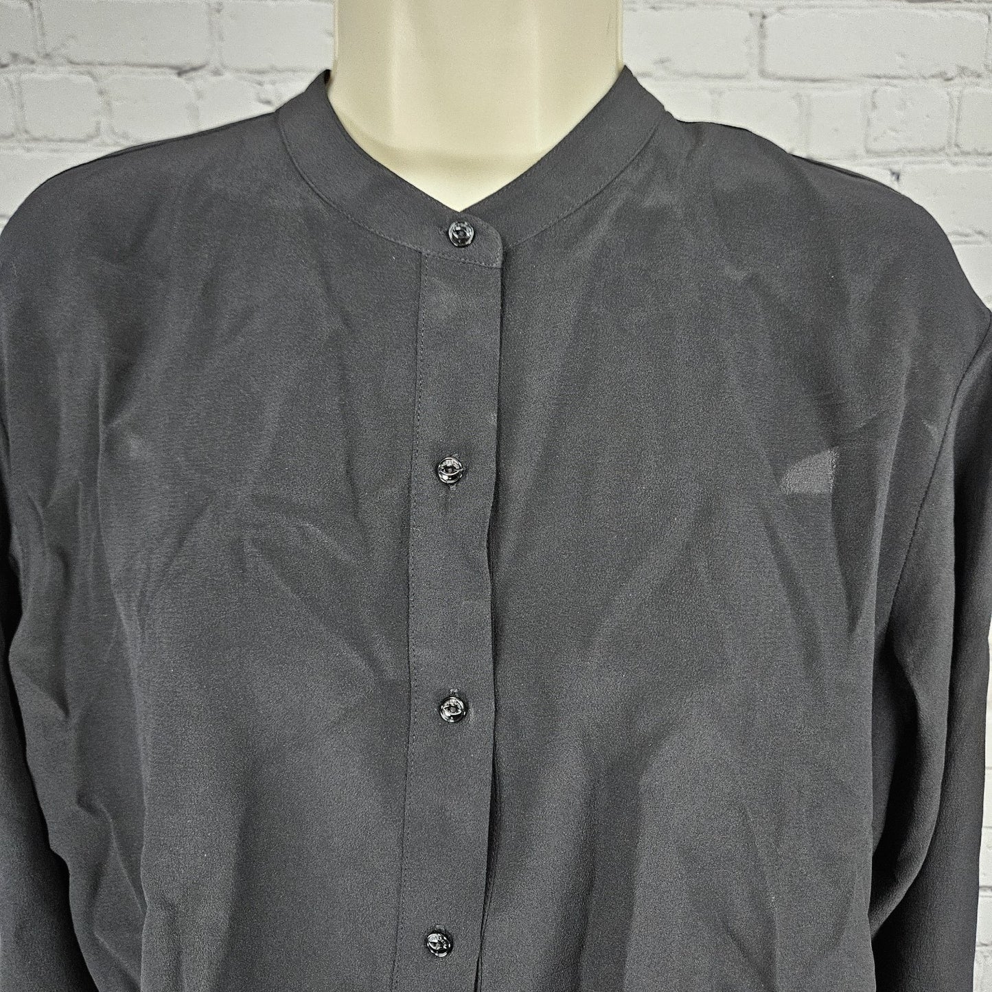 Rag & Bone Black 100% Silk Sheer Backless Long Sleeve Bows High Low Top Blouse M