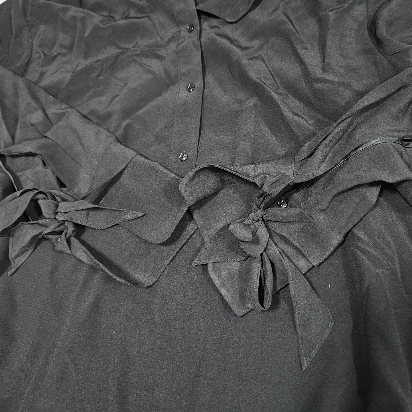 Rag & Bone Black 100% Silk Sheer Backless Long Sleeve Bows High Low Top Blouse M