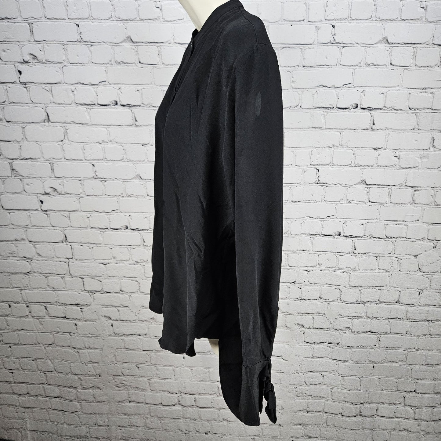 Rag & Bone Black 100% Silk Sheer Backless Long Sleeve Bows High Low Top Blouse M