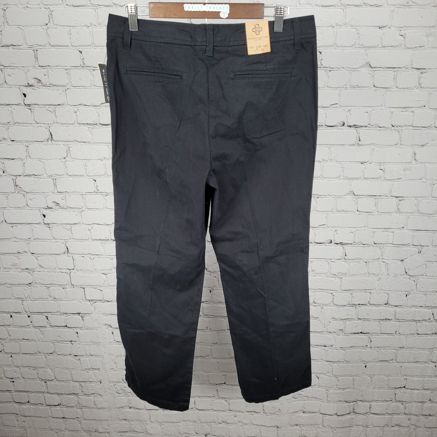 NWT Charter Club Black Cotton Stretch Slimming Mid Rise Pants Size 14P (32x29.5)
