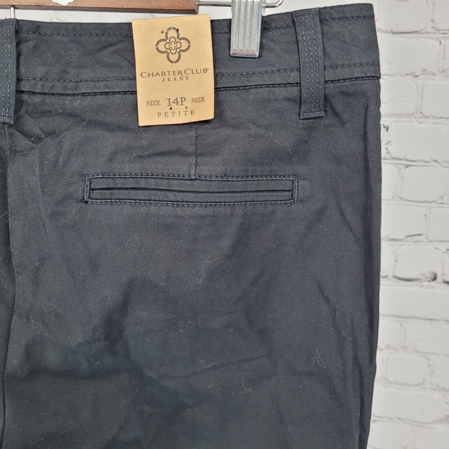 NWT Charter Club Black Cotton Stretch Slimming Mid Rise Pants Size 14P (32x29.5)