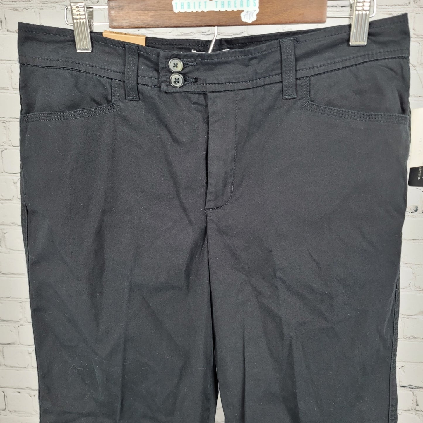 NWT Charter Club Black Cotton Stretch Slimming Mid Rise Pants Size 14P (32x29.5)